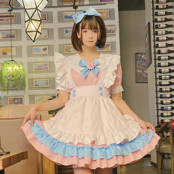 超萌粉色女仆装cosplay日系日常 可爱lolita女装萝莉塔套装连衣裙