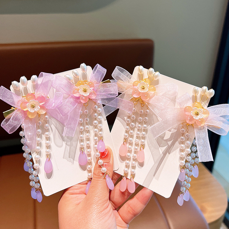 Children Antique Hairpin Girls Super Fairy Bow Hairpin Baby Han Chinese Clothing Tassel Hair Accessories Chinese Style Headdress