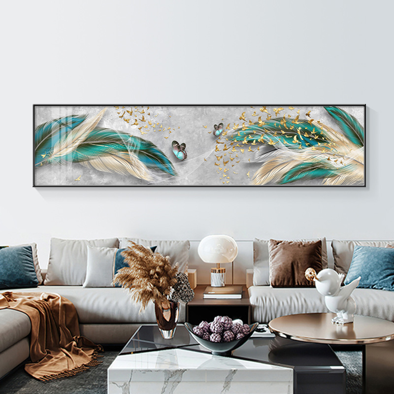 北欧现代装饰画卧室床头创意背景墙壁画室内沙发横版羽毛大气挂画