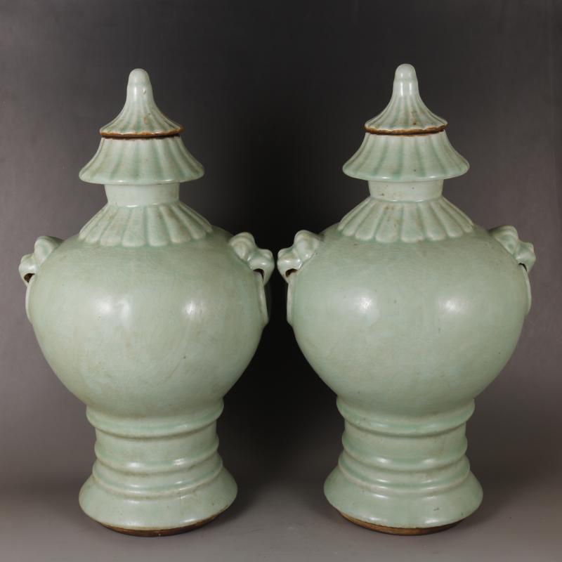 明龙泉窑开片花瓶古玩古董老货老瓷器仿古瓷器家居摆件收藏品盖罐