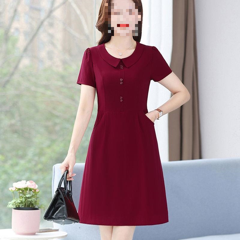 妈妈装夏季短袖连衣裙女士裙子40到50岁中老年洋气中长款a字裙