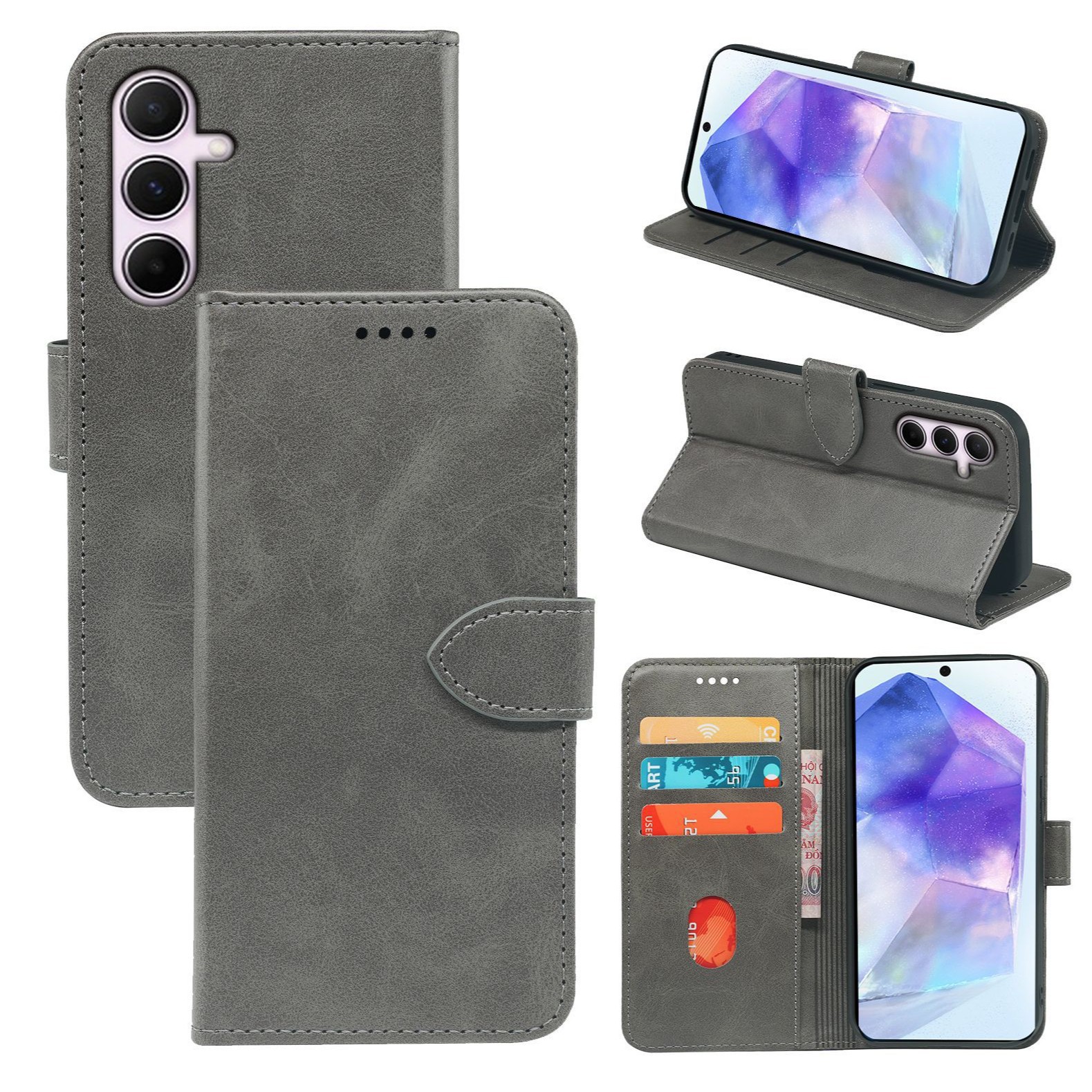适用三星SamsungGalxayA25E手机壳小牛皮前扣A53翻盖A23E手机皮套