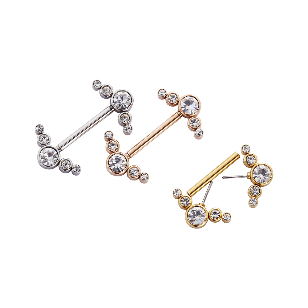 欧美医用钢镶钻内插式皮肤钉乳钉乳环直杆不锈钢穿刺穿孔饰品现货