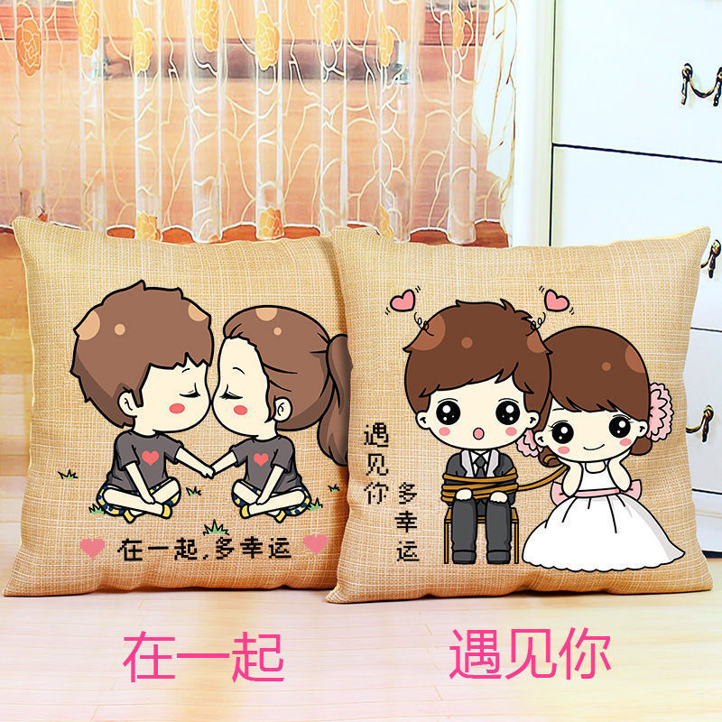 十字绣2019新款线绣情侣一对客厅刺绣十字绣抱枕自己绣简单绣