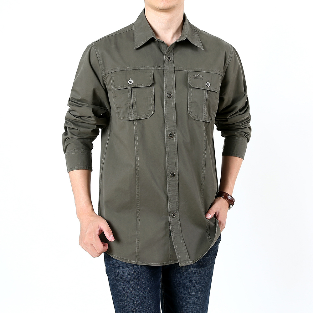 衬衫男全棉长袖男士纯棉军装衬衣 春秋新款大码宽松休闲百搭上衣