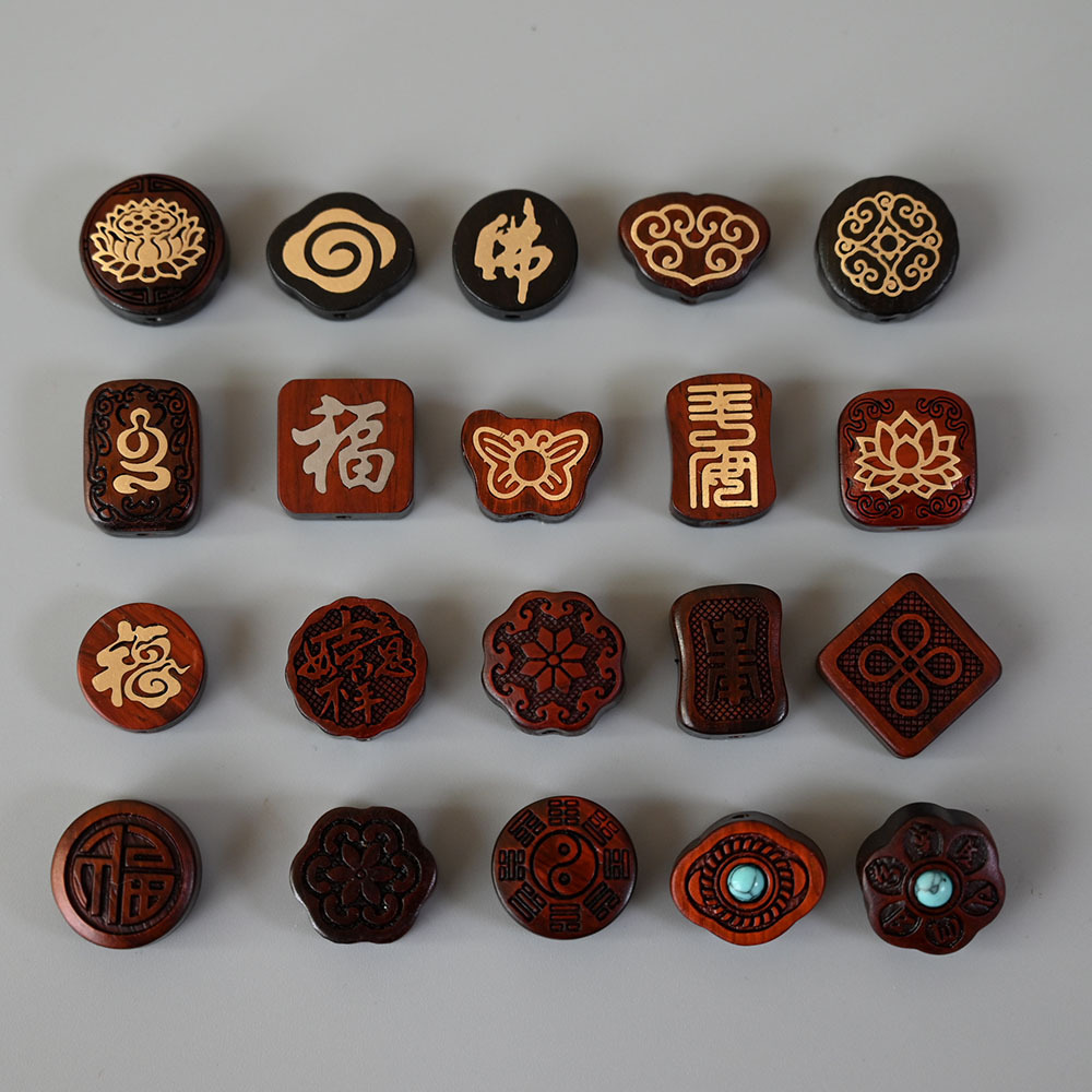 檀木镶嵌铜丝吊坠配件 diy钥隔珠匙扣挂件配饰木质工艺品批发