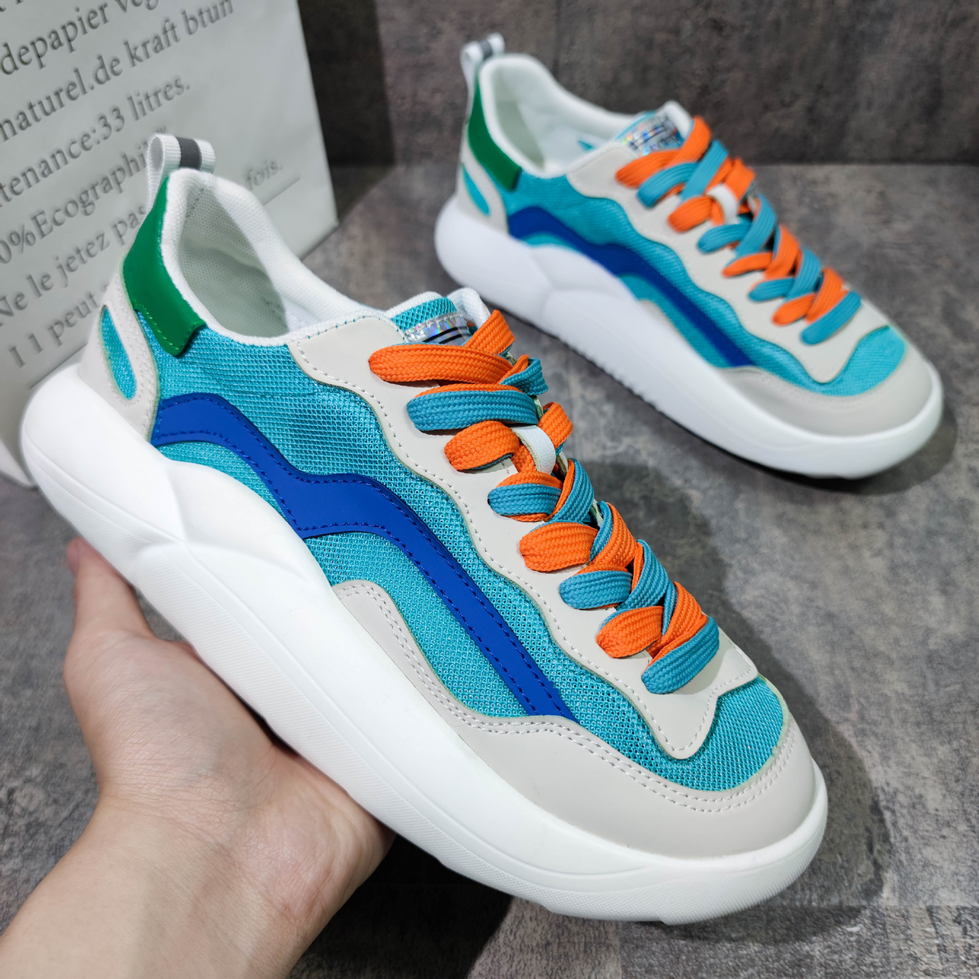 鞋子2021夏季男士透气休闲网红同款厚底运动鞋男潮流潮男小丑鞋