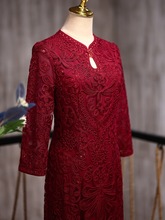 一件代发嫁衣新款喜婆婆喜妈妈装高贵红紫粉秋季婚宴旗袍连衣裙