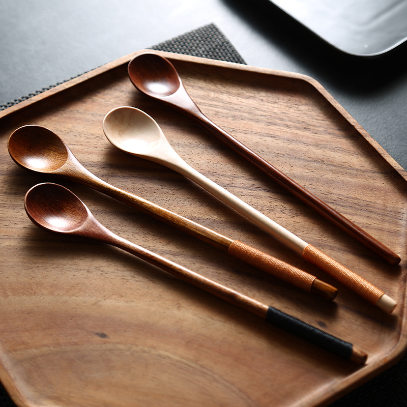 创意款日式长柄木勺家用咖啡蜂蜜搅拌勺厨房调羹勺子 木质餐具