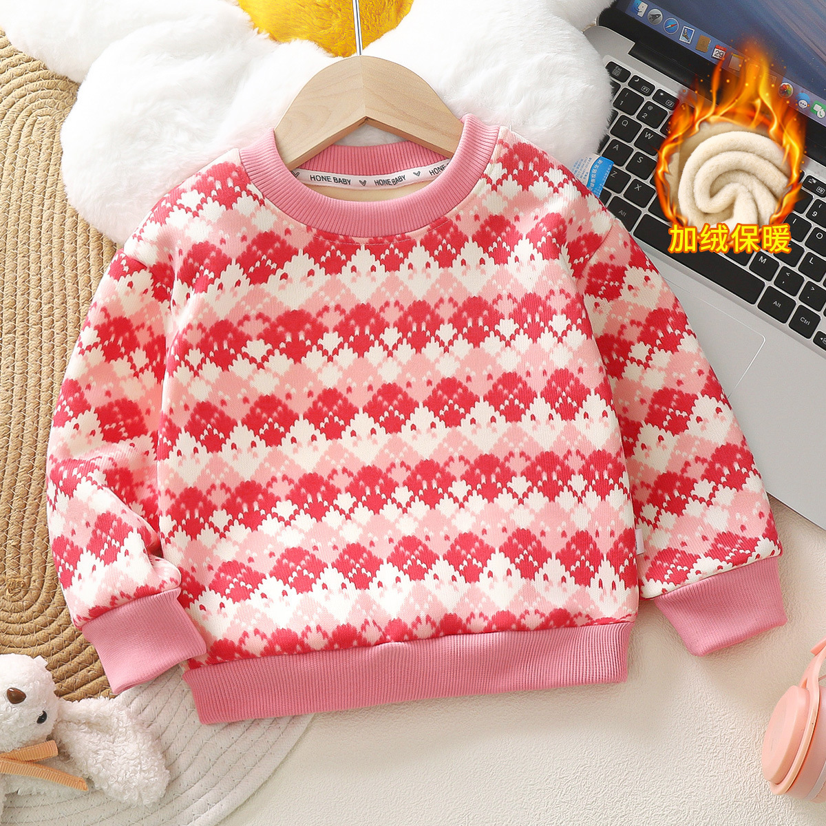 儿童毛衣中小男女童加绒加厚打底衫秋冬季韩版宝宝红色针织衫批发