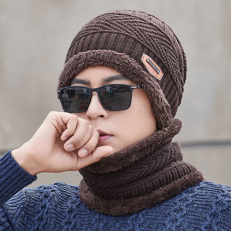Hat Men's Winter Thermal Knitting Fleece-Lined Slipover Woolen Cap Thickened Korean Style Ear Protection Youth Winter Tide Cotton-Padded Cap Women