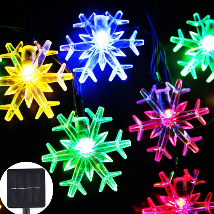 现货2021新款 户外防水雪花8功能led太阳能灯串 花园阳台庭院装饰