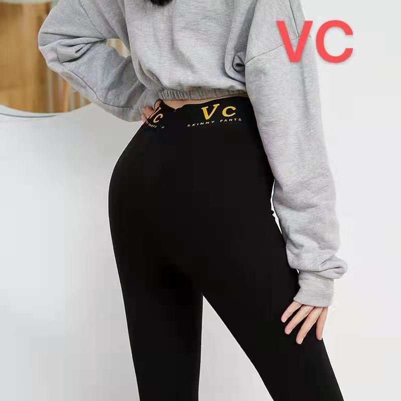加绒保暖字母vc打底裤女高腰弹力无缝紧身瑜伽裤芭比百搭显瘦