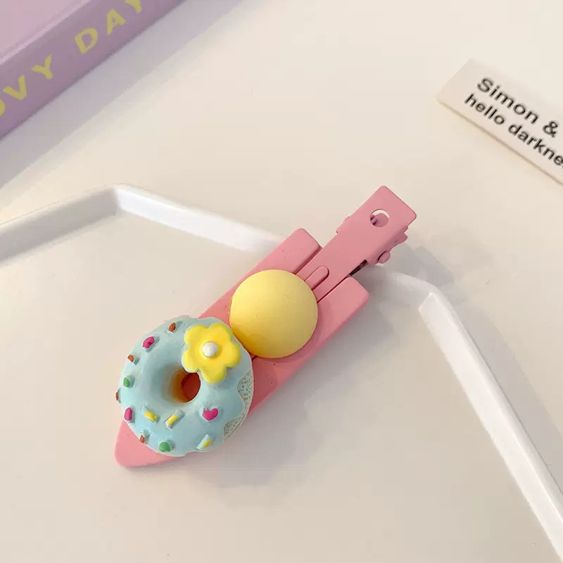 Korean Style Sweet Cute Creative Three-Dimensional Cartoon Ice Cream Cake Barrettes Girl Heart Duckbill Clip Traceless Clip