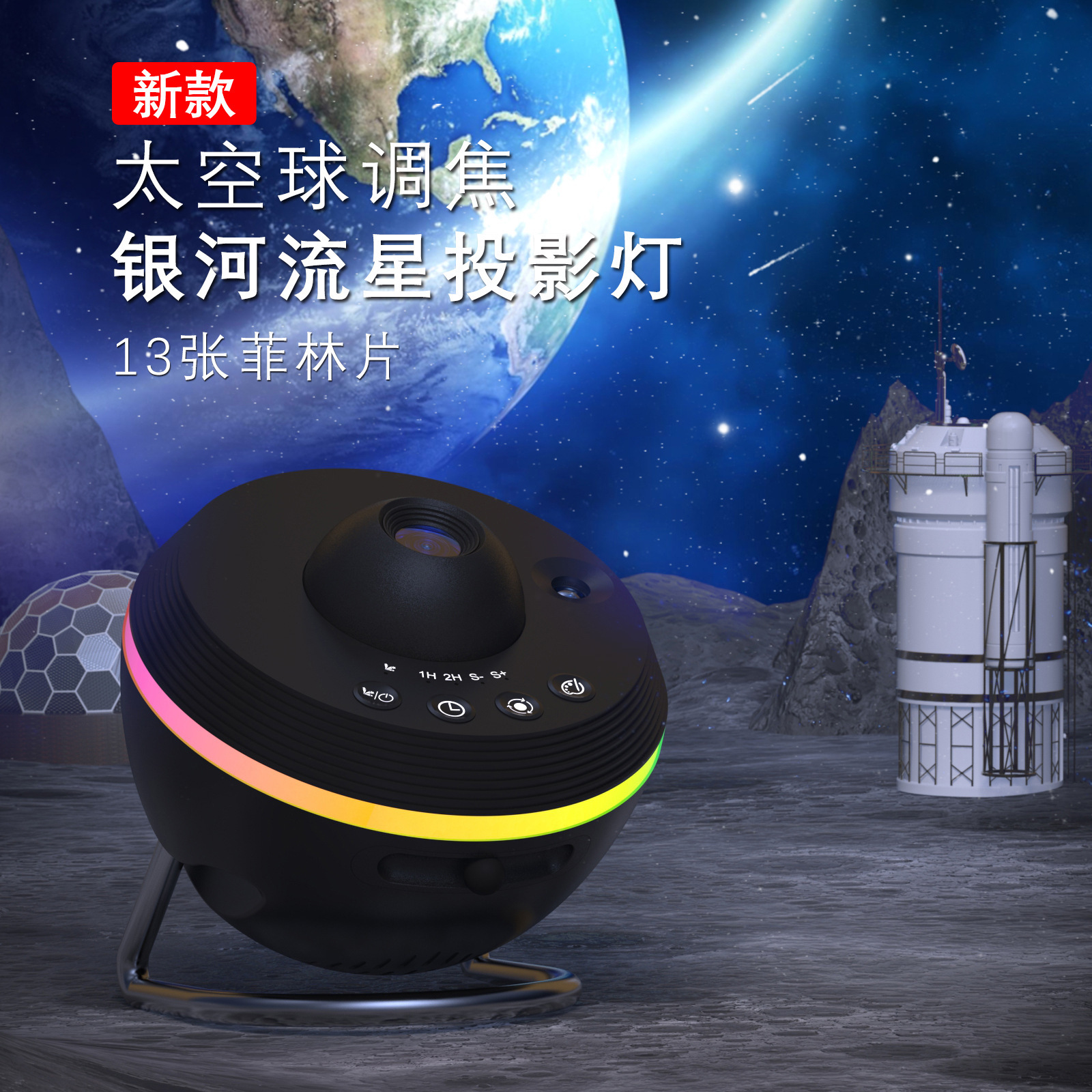 跨境新款太空球高清银河投影灯13片菲林图卧室星空动态流星调焦灯