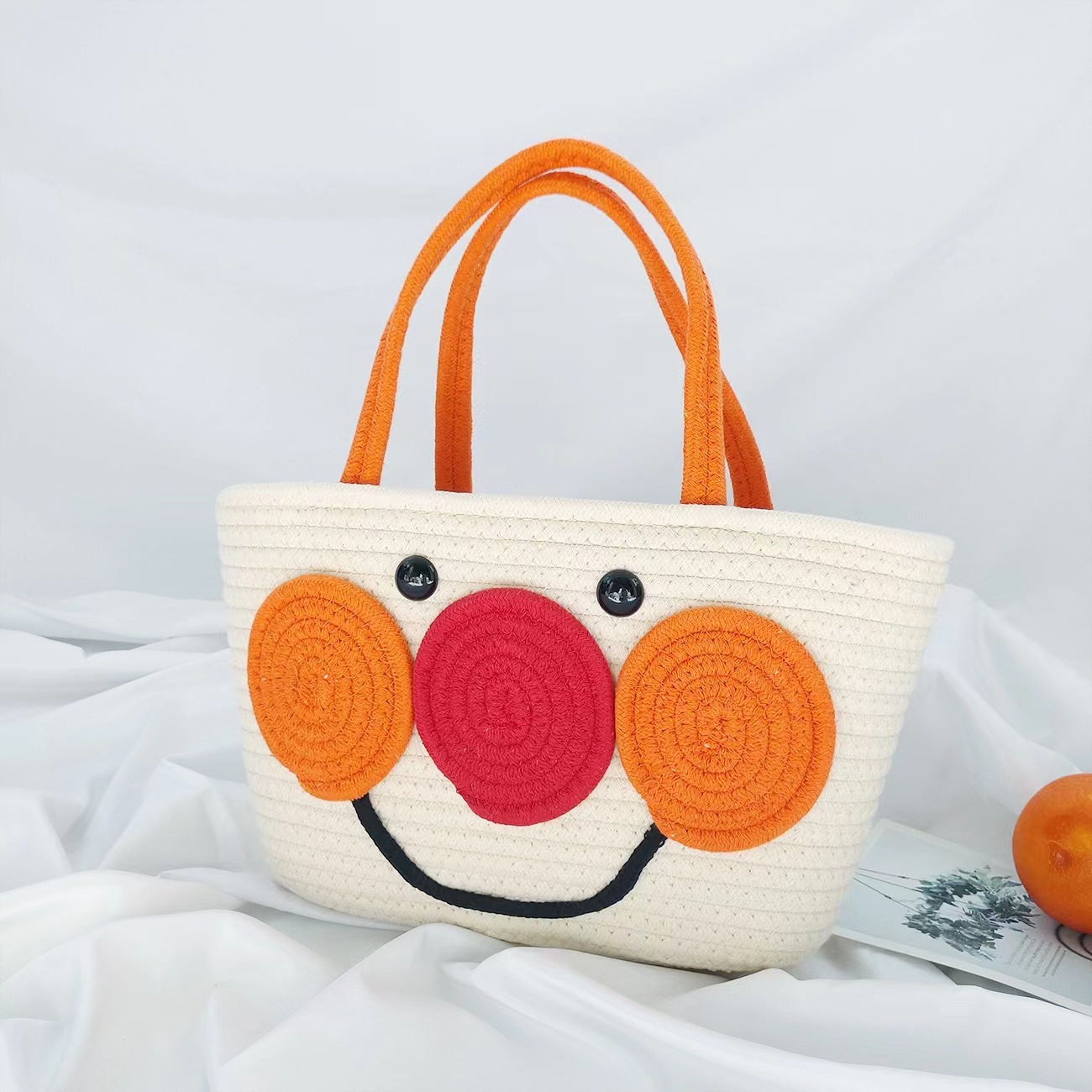 手工休闲棉绳包可爱卡通单肩背包潮流女士手提包面包超人收纳提篮-阿