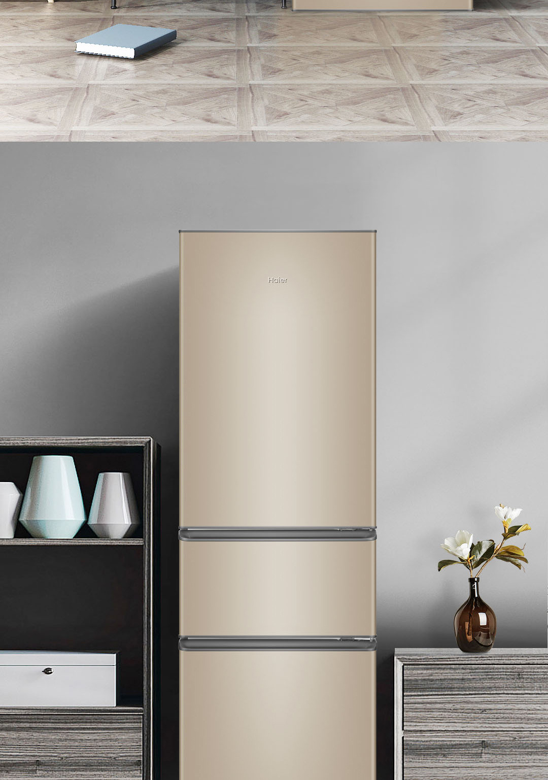 尔 bcd-216wmpt 冰箱三门风冷无霜省电家用三开门式