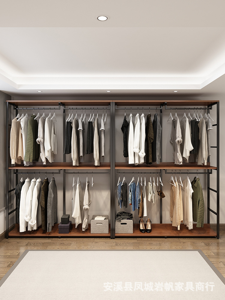 开放式衣柜实木置物架loft悬挂式置物架铁艺衣架卧室步入式挂衣架