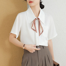 法式气质宽松白衬衫女夏季新款设计感小众短袖上衣职业OL通勤衬衣