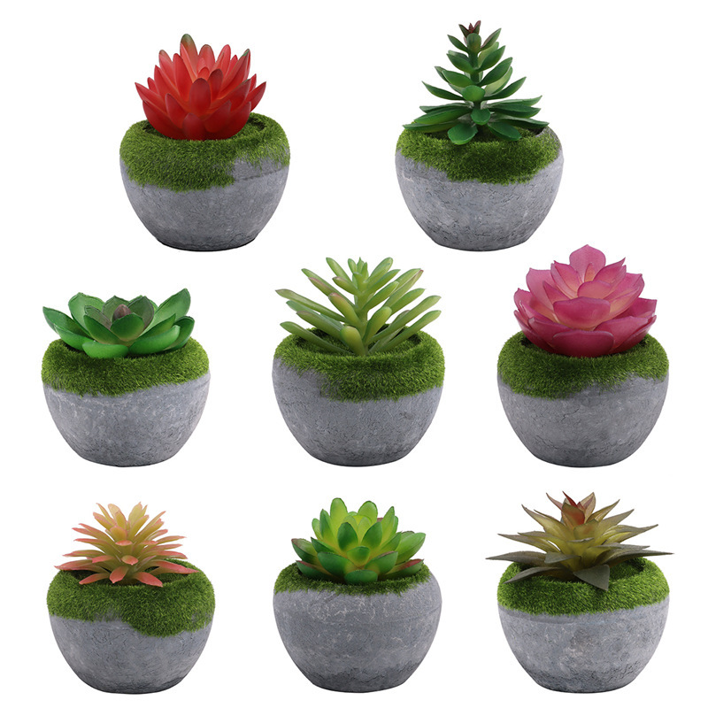 Cross-Border Supply Artificial Succulent Pant Vintage Pulp Bonsai Artificial Flower Fake Succulent Imitation Cement Plant Moss Pot