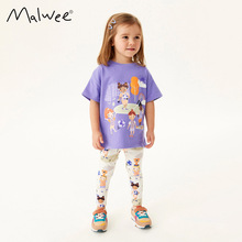 malwee女童夏装新款欧美中小童套装圆领短袖裤子休闲儿童两件套
