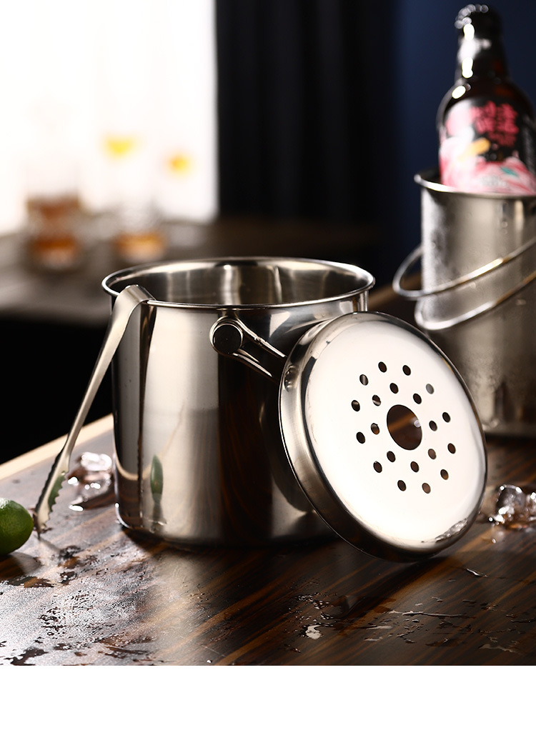 不锈钢加厚提手冰桶 酒店酒吧用具香槟桶冰粒桶 双层带冰隔带冰夹