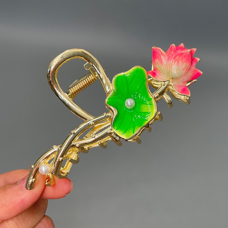 new oil dripping lotus metal clip large hair clip hair clip headdress