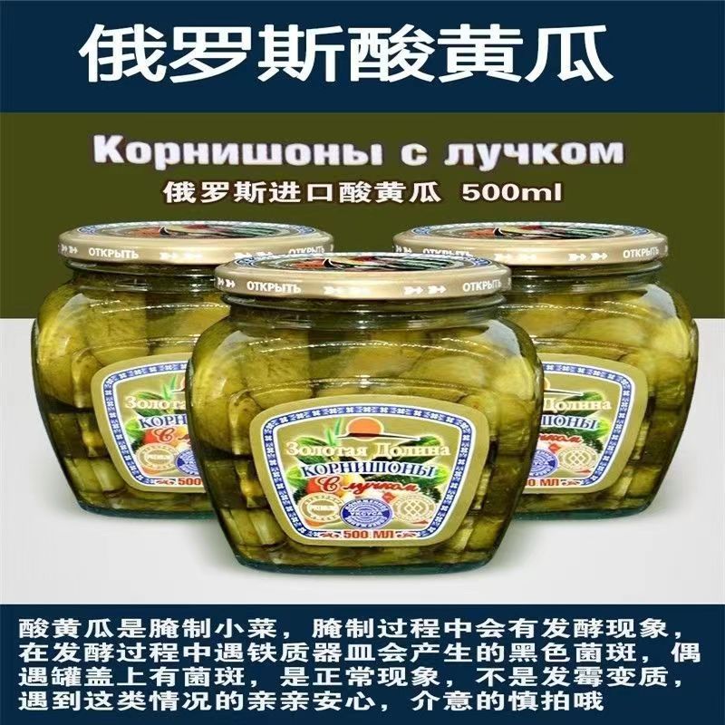 俄式酸黄瓜进口俄罗斯式罐头原装腌小青瓜正西餐配菜即食小菜500g