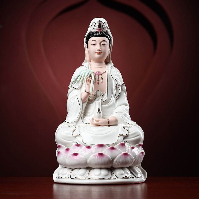 陶瓷南海观音菩萨佛像家里供奉客厅家用神像观世音菩萨像摆件