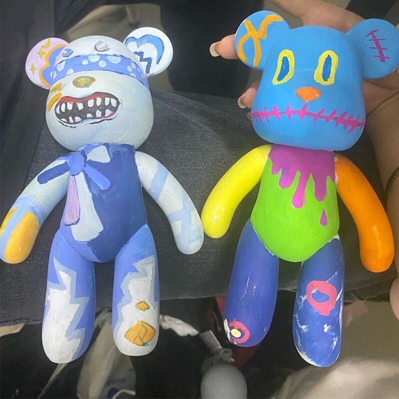 网红熊暴力熊手办diy彩绘娃娃生日礼物白胚涂色搪胶模礼品大摆件