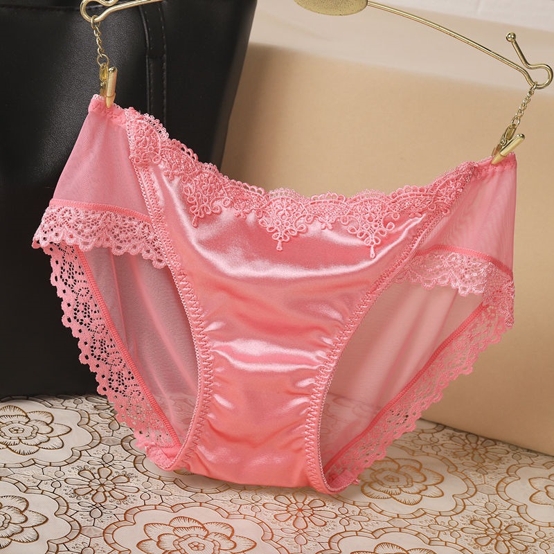 3条装光面无痕性感舒适蕾丝内裤女大码奢华纯棉裆提臀裸感三角裤