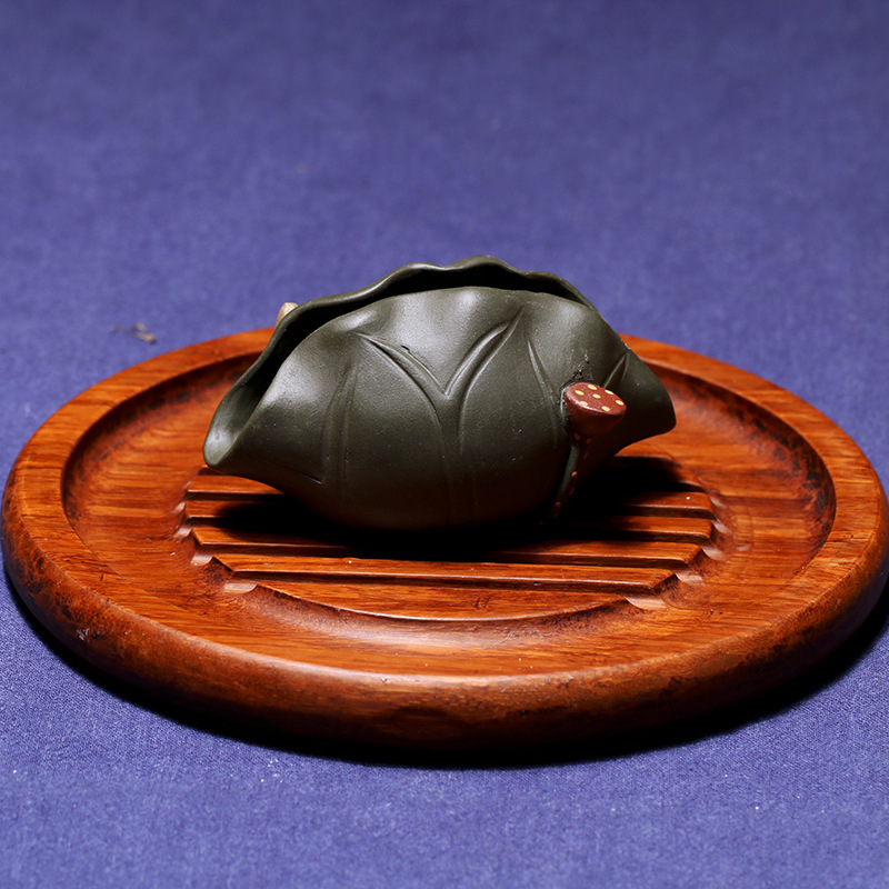 紫砂茶宠手工荷叶雕塑摆件大容量名片座办公室展示架通用名片盒