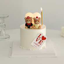 七夕情人节蛋糕装饰西装婚纱小熊摆件生日蜡烛发光爱心烘焙插件