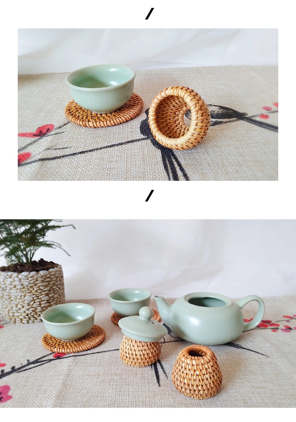 越南藤编茶盖托茶壶盖置小摆件茶道零配紫砂壶托茶壶