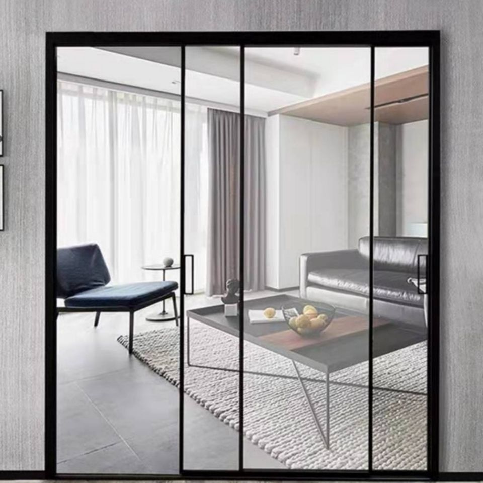 钛镁合金北欧极简网红16/35中空玻璃45窄边移门推拉门隔断厨房门