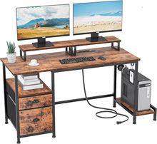 可定制电脑桌带抽屉和电源插座2 个显示器支架2 个挂钩织物文件柜