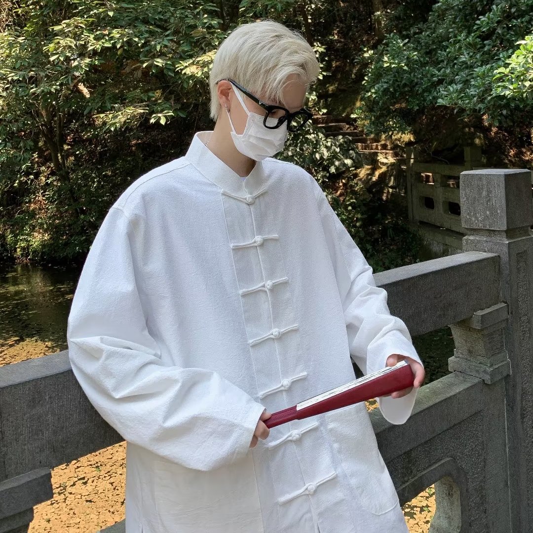 衬衫男士设计感小众中式春季中国风男装亚麻长袖衬衣唐装棉麻外套