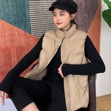 2022新款羽绒马甲女秋冬韩版宽松保暖背心纯色立领拉链面包服外套