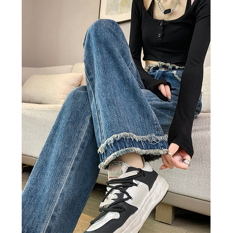   894 Minority All-Match Raw Hem Wide egs Jeans Women's Autumn 2023 New High Waist Slimming oose Straight Jeans