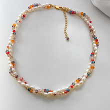 新款ins风天然淡水珍珠项链手工编织缠绕彩色珠子麻花颈链锁骨链