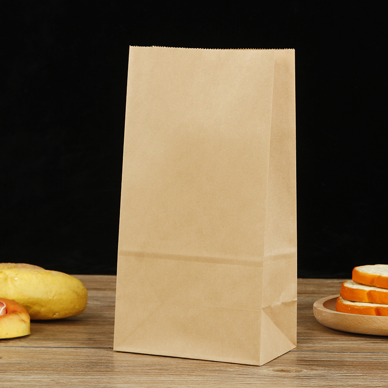 Spot Food Square Paper Bag Baking Take out Take Away Snacks Cattlehide Packing Bag Coated Kraft Paper Bag