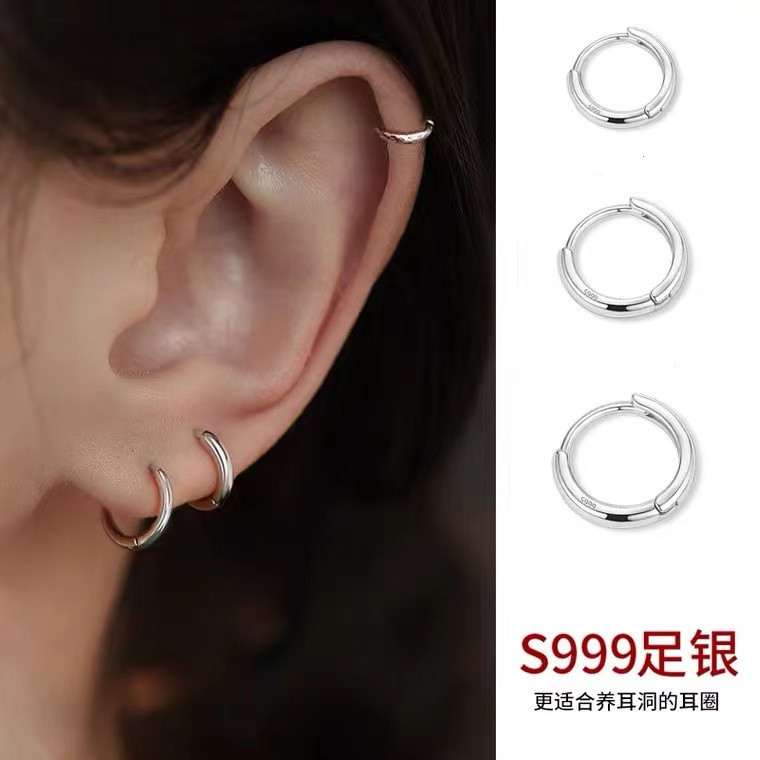 999 Sterling Silver Earrings Women's Ear-Caring Ear Bone Ring Ear Clip Ear Studs Sense Earrings Sleeping No Need to Take off Simple Bracelet Earrings