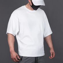 夏季男式运动休闲5分短袖开叉光板健身训练T恤源头工厂可一件代发