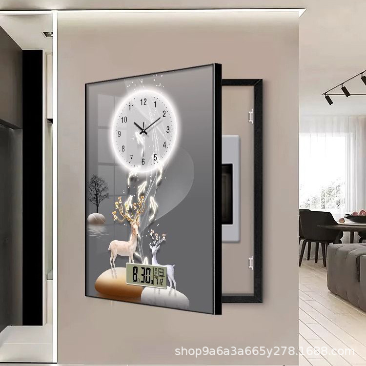 轻奢电表箱装饰画带钟表万年历温度新款遮挡电闸盒消防栓网红麋鹿