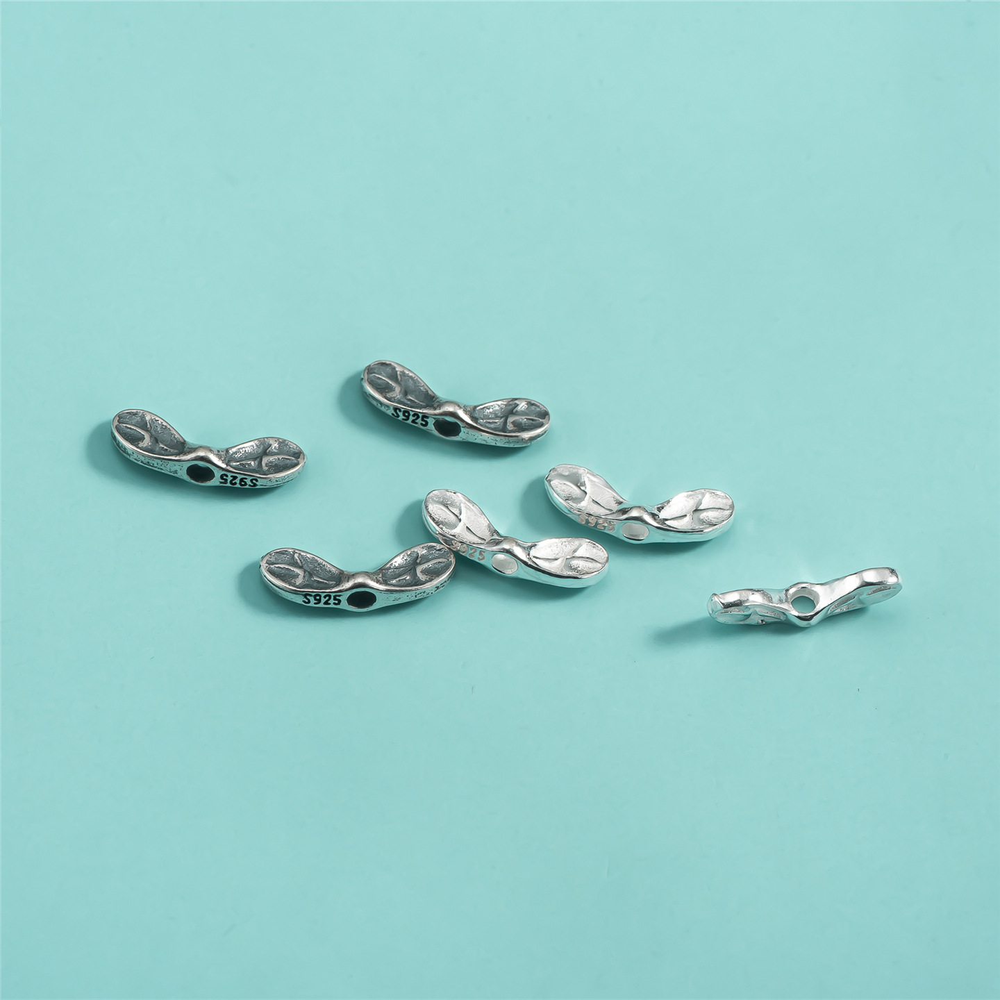 S925纯银实心船桨隔珠DIY手工编绳手串水晶玛瑙手链翅膀散珠配件