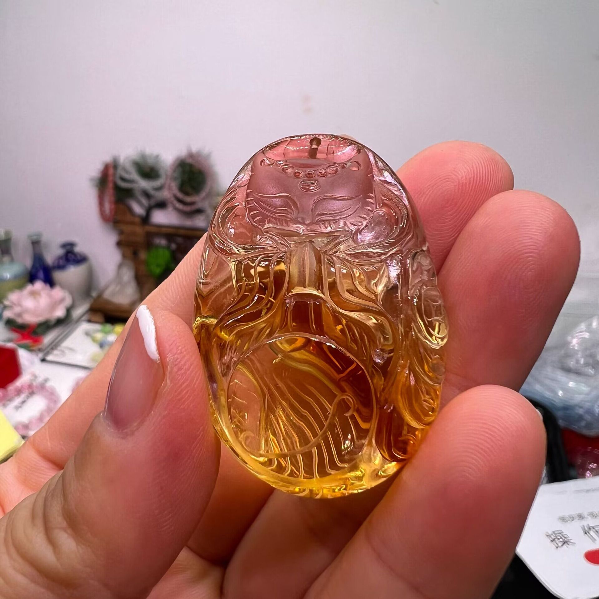 天然巴西黄水晶九尾狐吊坠 桃花吊坠狐狸项链钥匙扣饰品男女-阿里巴巴