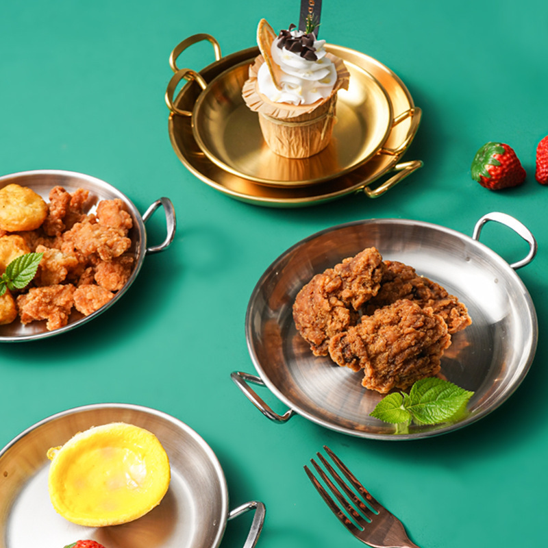 餐厅沙拉盘韩式双耳圆形托盘西餐盘食物盘酒吧凉菜小吃零食甜品盘