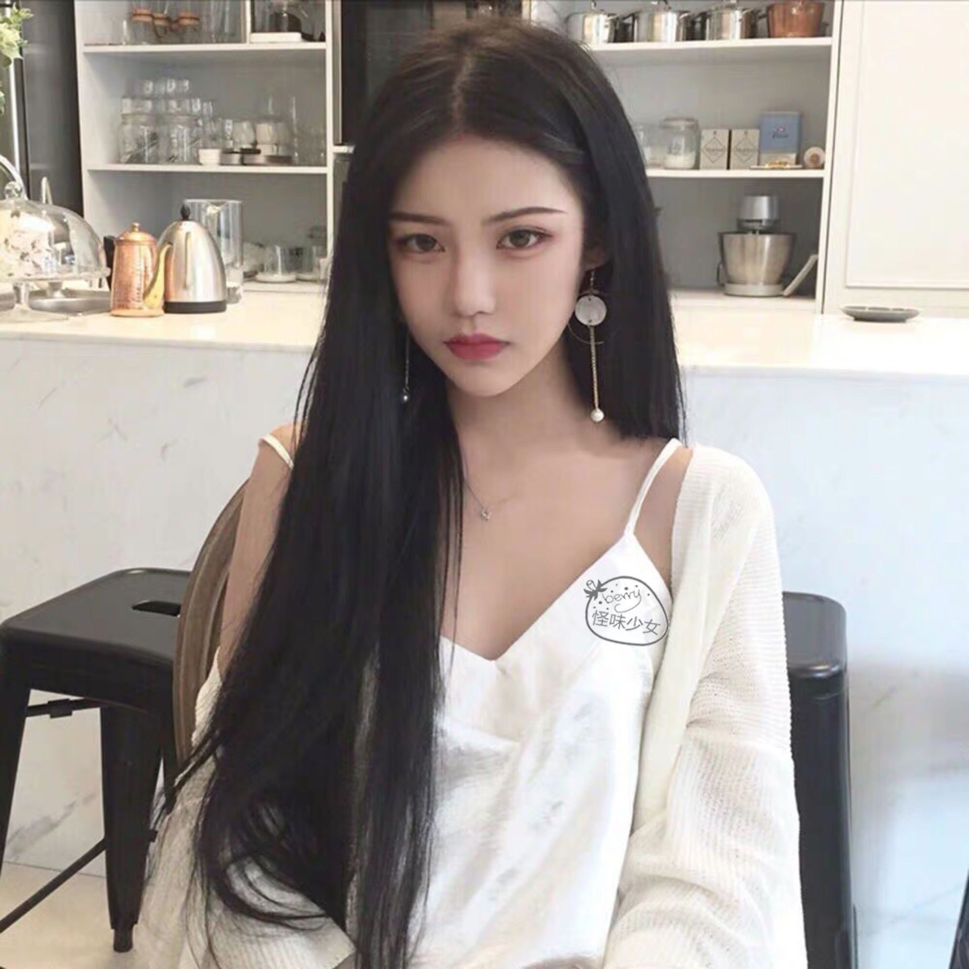 抖音直播货源假发女中发长直发黑色头套网红爆款现货一件代发