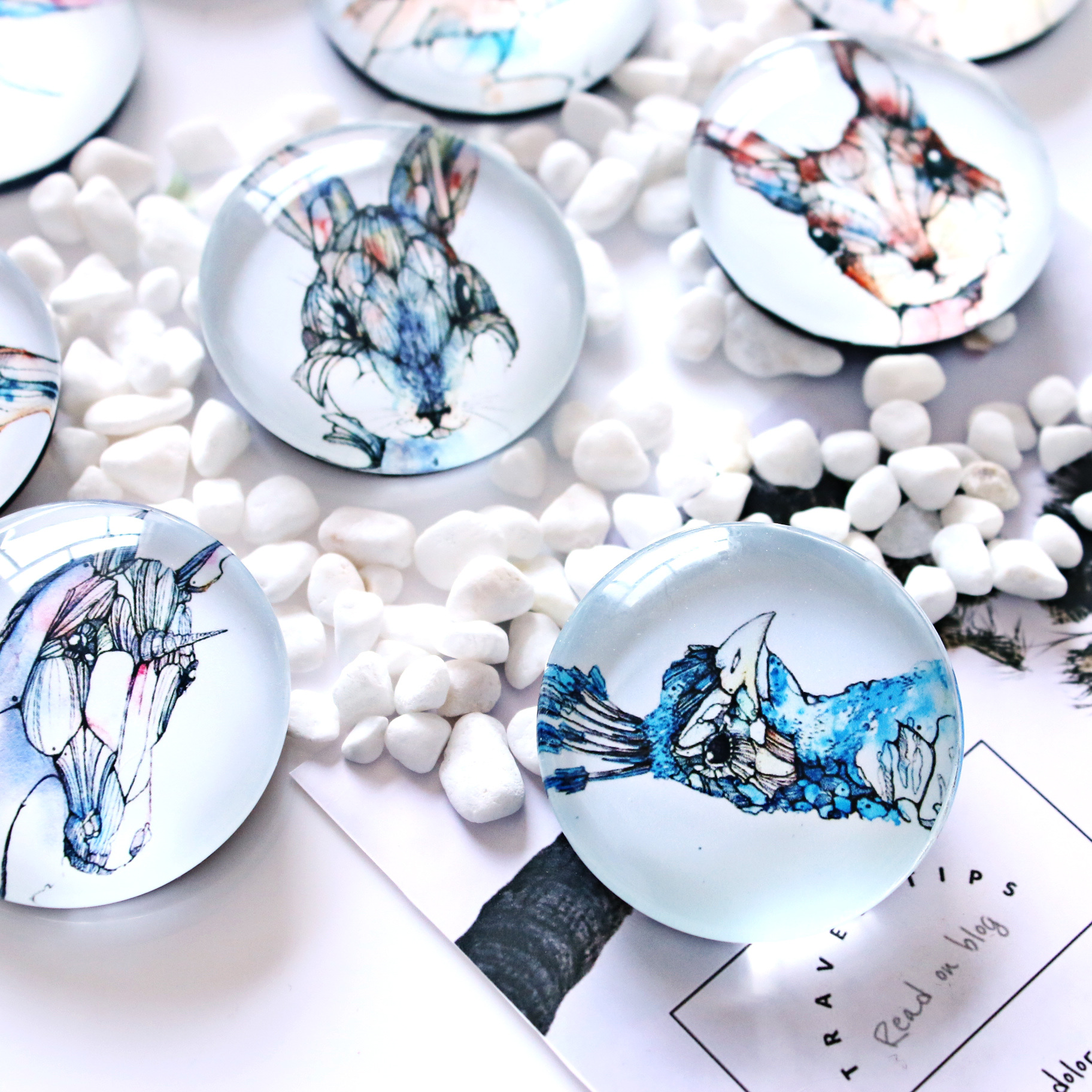 彩色动物图案水晶玻璃圆形冰箱贴 专业厂家定制冰箱磁性礼品装饰