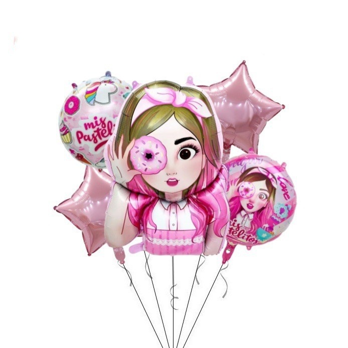 跨境新品卡通网红意大利面小姐生日套装飘空铝膜气球
